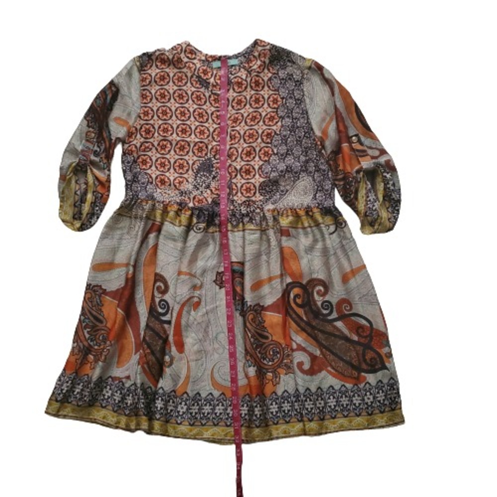 Karlie Women's Flowy Roll Tab Sleeve Multicolor Print Button Front Dress Small - Picture 9 of 11
